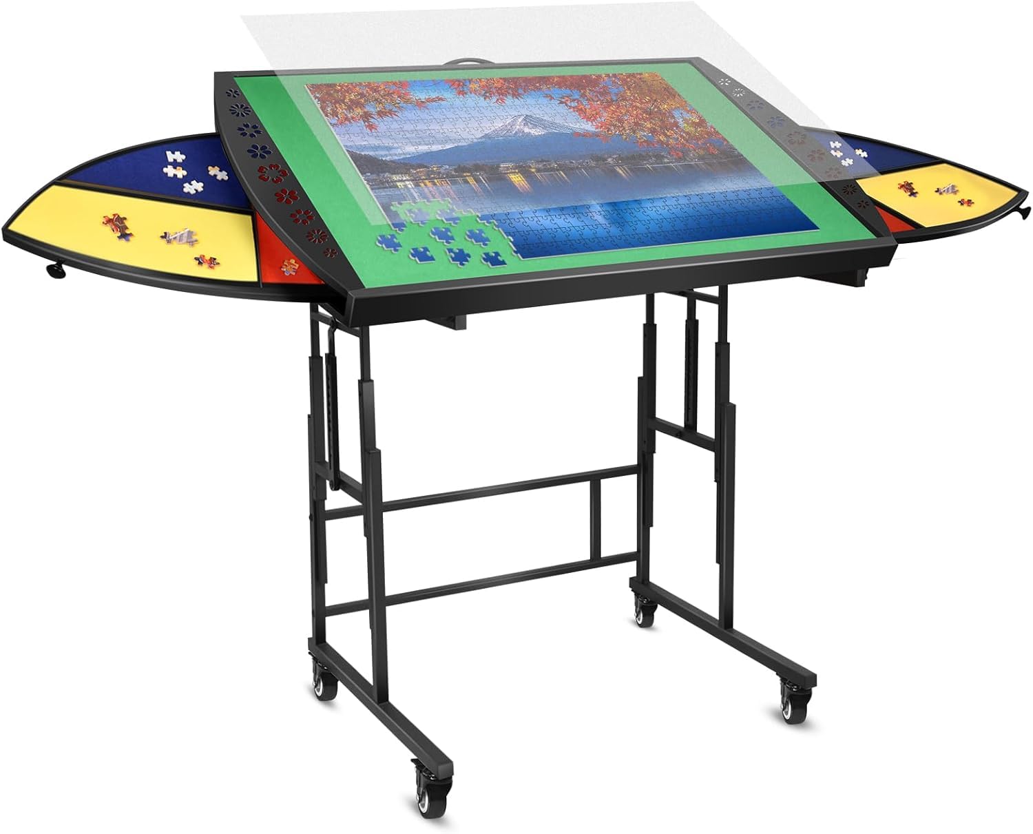 Xubialo Table de Puzzle avec Pieds 1500 Pièces,Jigsaw Table Métal avec 6 Tiroirs,Réglable Inclinable à 4 Angles/10 Hauteurs,Planche de Puzzle et Couvercle Cadeau Anniversaire Idéal pour Adulte