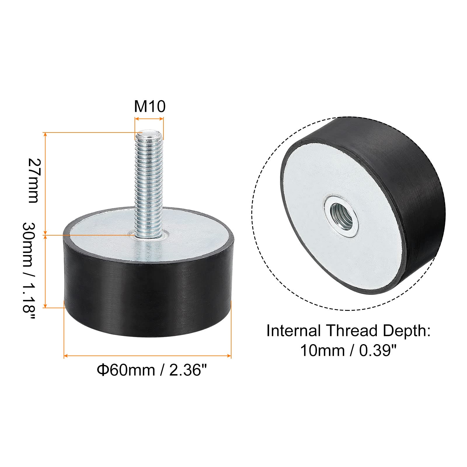 QUARKZMAN Gomma Supporti 4pz M10 Maschio/Femmina Vibrazioni Isolatore Shock Ammortizzatore, per Garage Motore Aria Compressore Auto Barca Bobine, D60mmxH30mm