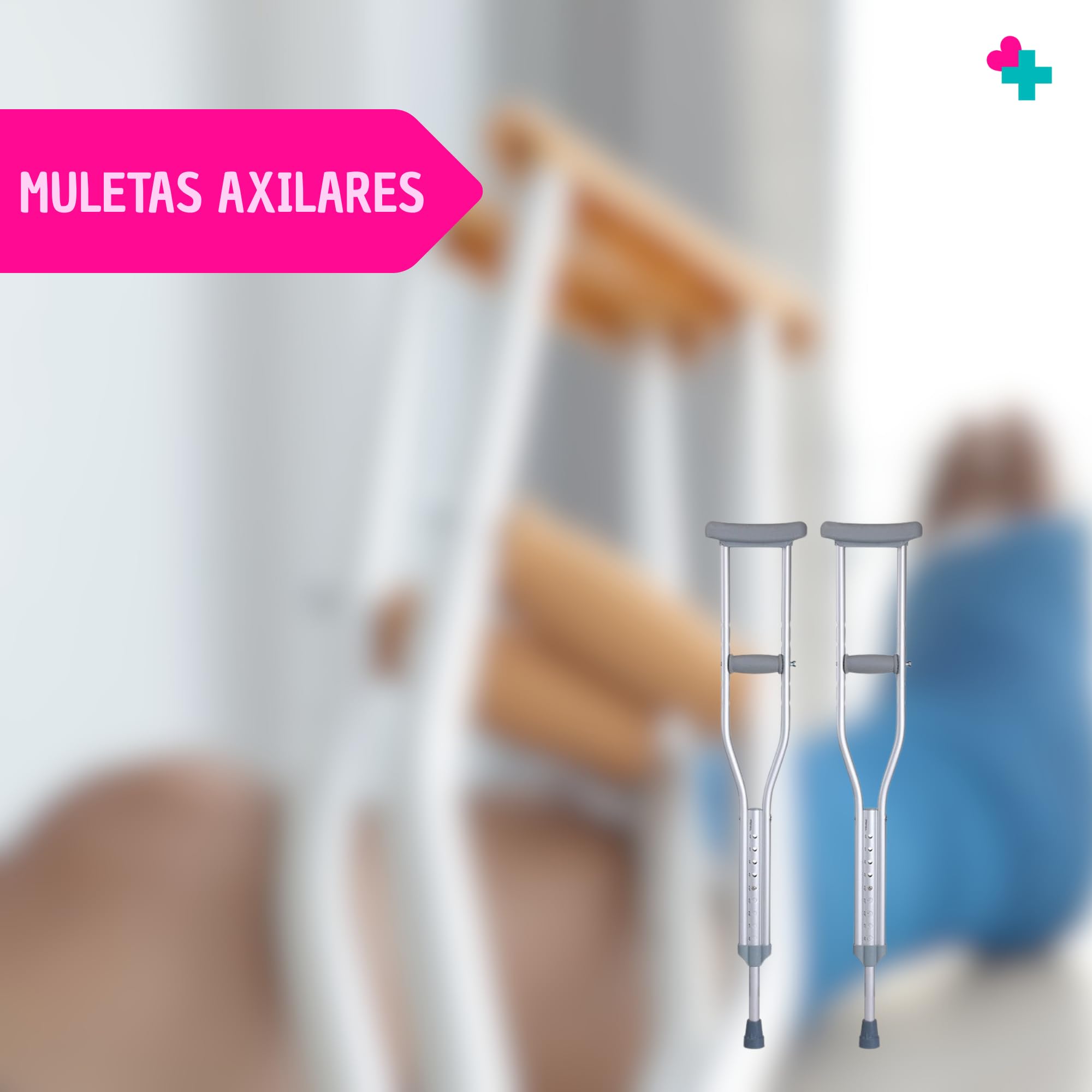 GERCARE. Par Muletas Axilares Adultos. Muletas Con Doble Regulación. Muletas Aluminio Ligeras. Muletas Adulto Acolchadas. Muletas Pack de 2 unidades.