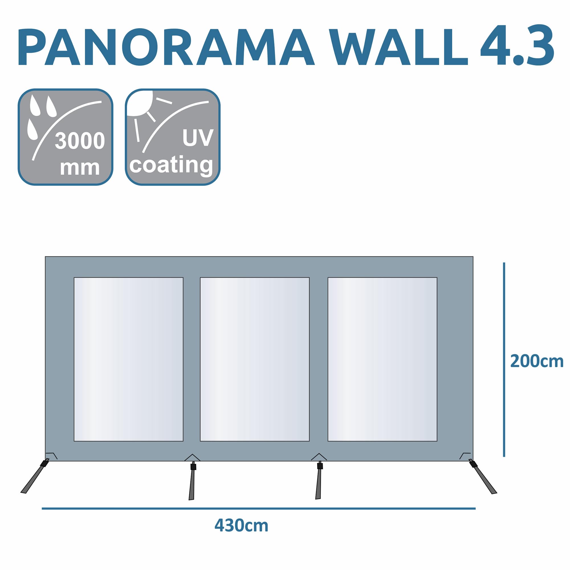 your GEAR Panorama Wall 4,3 x 2 m - Parete anteriore per tenda da sole protegge da sole, vento e pioggia