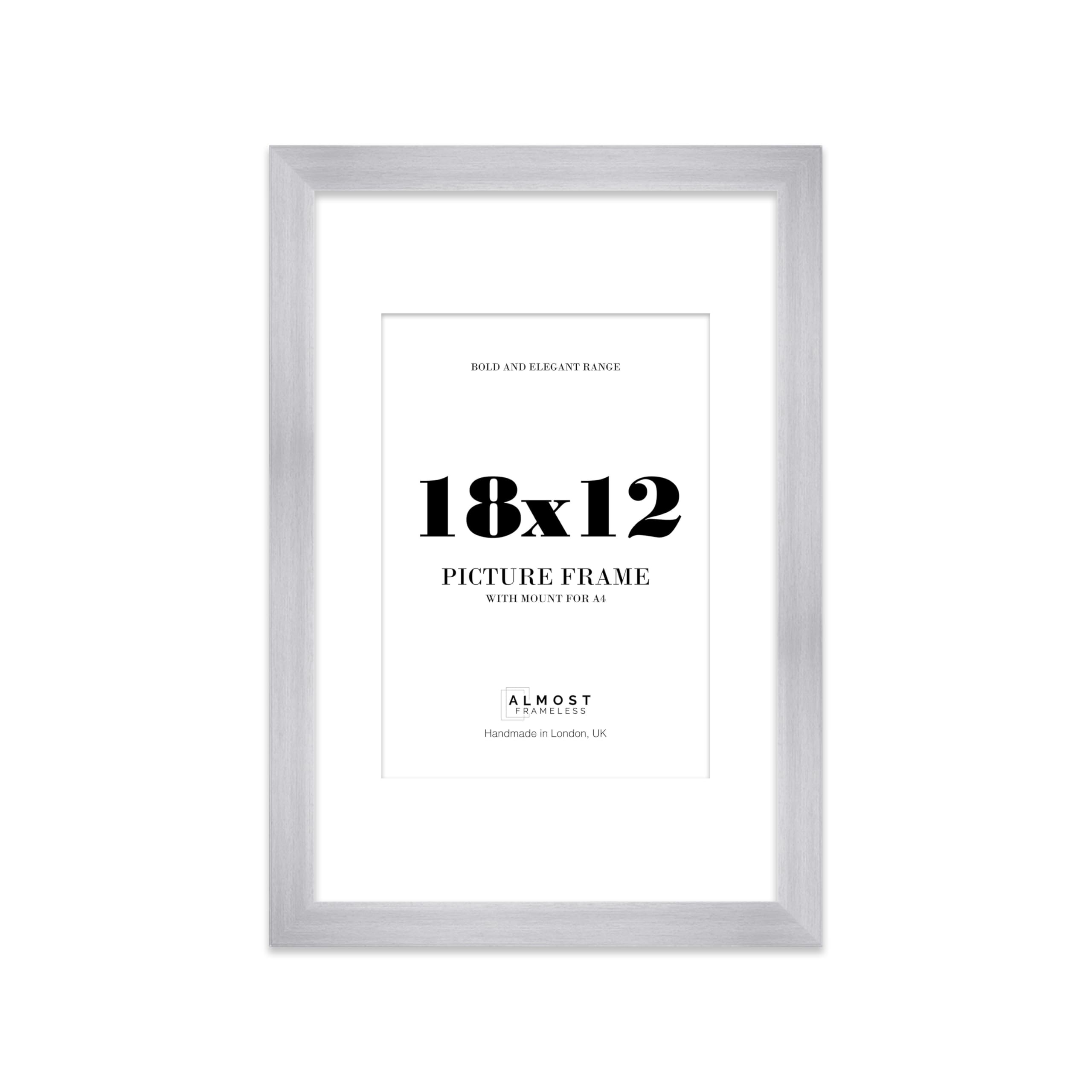 18x12 Silver Frame With Mount for A4 Pictures 28mm Edge Portrait and Landscape Display with Wall Hooks, 1 Pack