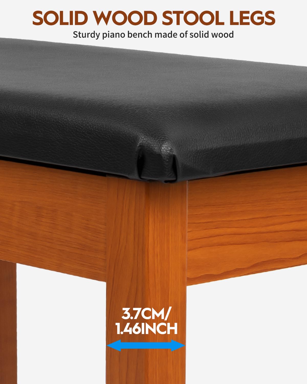 STRICH Banc de piano avec rangement, banc de clavier en bois massif, bibliothèque de piano, tabouret de chaise avec coussin rembourré, couleur acajou