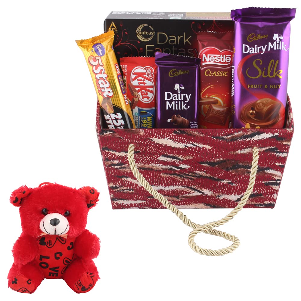 Silk Fruit n Nut With Nestle Classic | Valentine Chocolate With Teddy Bear | Valentine Chocolate Hamper | 81101