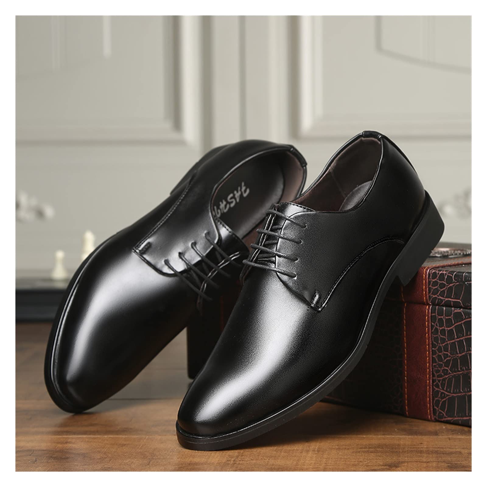 CARZE Scarpe da Lavoro in Pelle da Uomo Nero Classico Abito da Cerimonia Scarpe da Uomo Casual Scarpe a Punta Tonda Scarpe da Uomo in Pelle Scarpe Eleganti da Uomo(44)