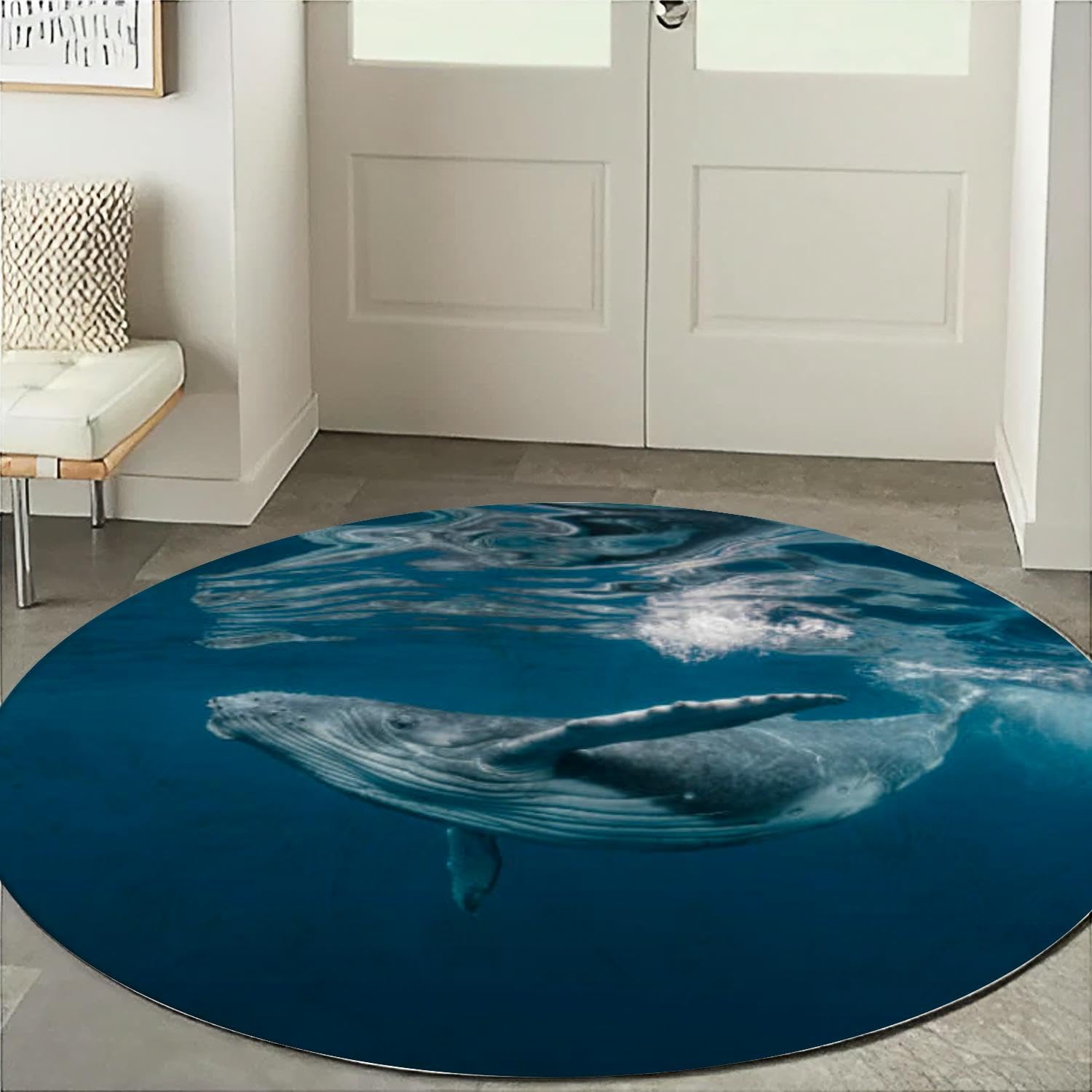 Amazon.com: Round Rug 4ft Circle Area Rug A Baby Humpback Whale Plays Near  The Surface Blue Water Carpet Washable Small Round Rugs for Bedroom  Aesthetic Bathroom Laundry Living Room Kitchen Outdoor :