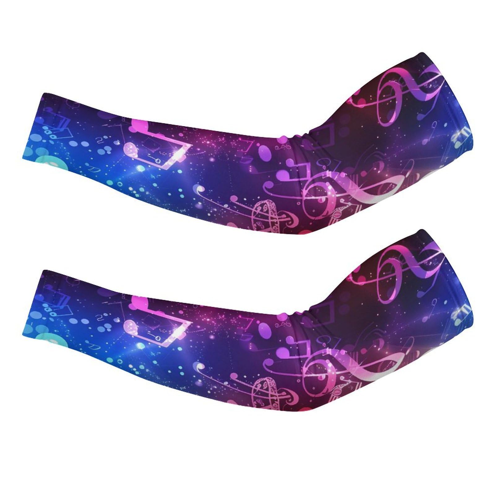 Colorful Music Notes Gradient Ice Silk Arm Sleeves Cooling Sun Protection Arm Sleeve for Men Women L
