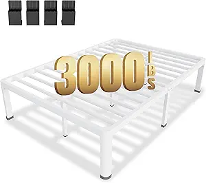 MAF 14 Inch Full Size Metal Platform Bed Frame White with Round Corner Legs, 3000 LBS Heavy Duty Steel Slats Support, Noise Free, No Box Spring Needed, Easy Assembly