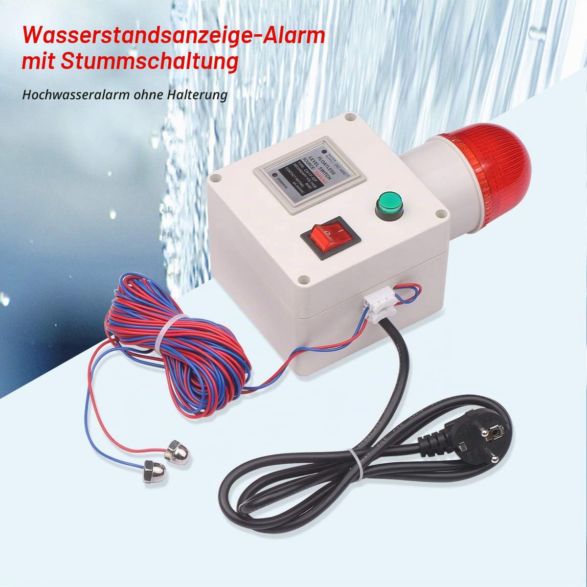 Wasserstandsanzeigealarm Wasserstandalarmsensor Wasserleitungsanzeigealarm Alarm für niedrigen und hohen Wasserstandsensor mit Lautstärkeregler des Schalldämpfers
