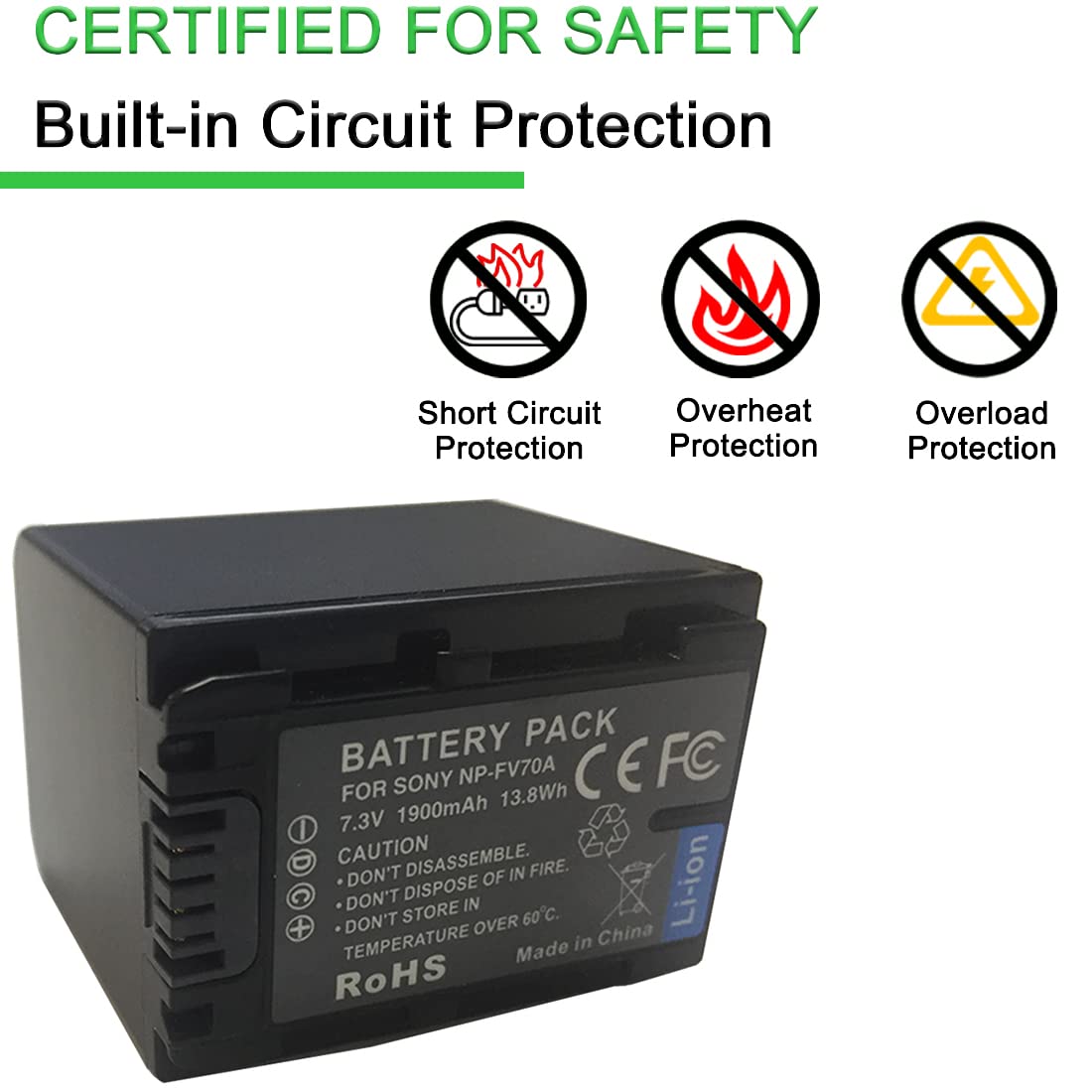 XITAIAN 7.3V 13.8Wh 1900mAh NP-FV70A Kompatybilny z Bateria Zamiennik do Sony NP-FV30 NP-FV50 NP-FV50A NP-FV70 NP-FV70A NP-FV100 NP-FV100A Series