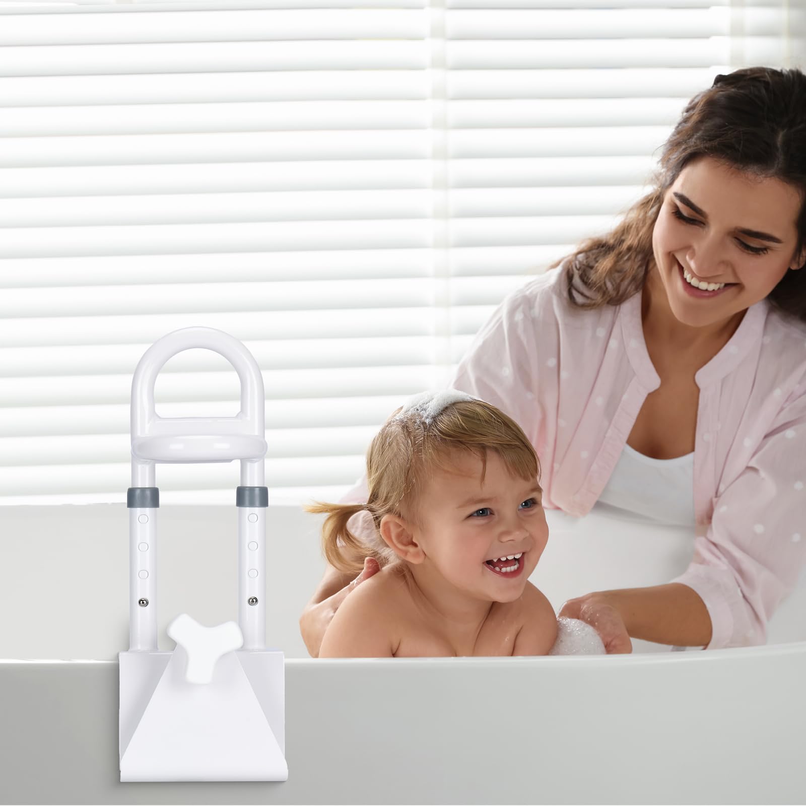 Maniglia di sicurezza per bagno, maniglie bagno per anziani, Supporto Ingresso Vasca con Altezza e Larghezza Regolabili, Bianco