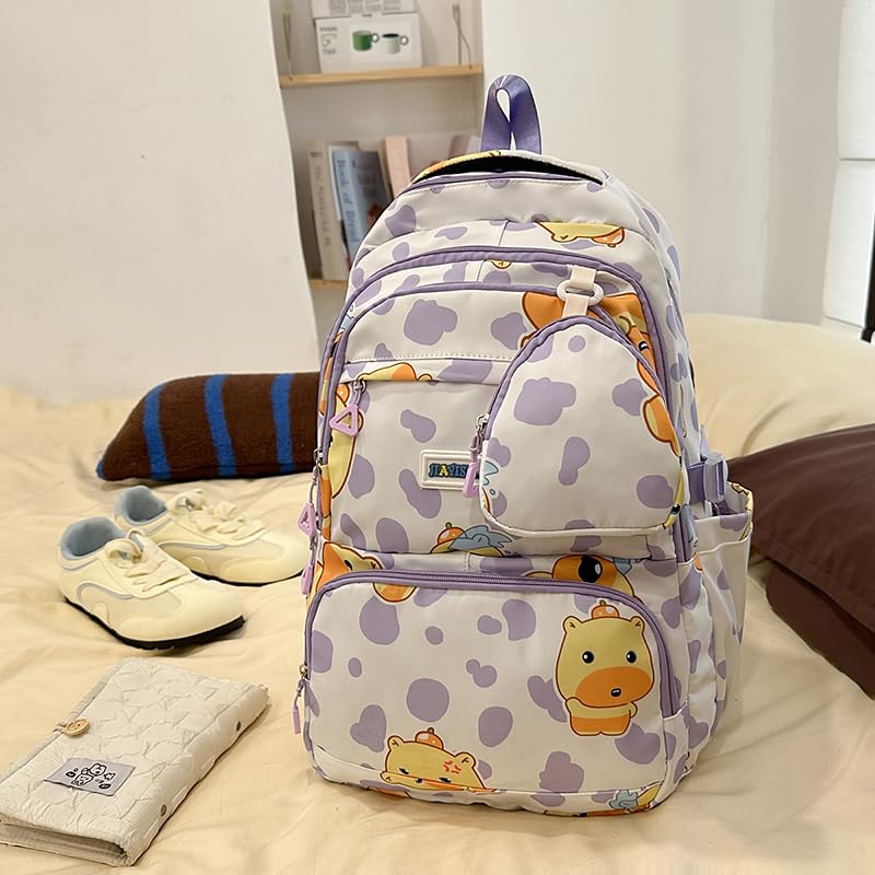 Cute Bag Large Capacity Rucksack Cartoon Printed Trip Backpack (Purple)2