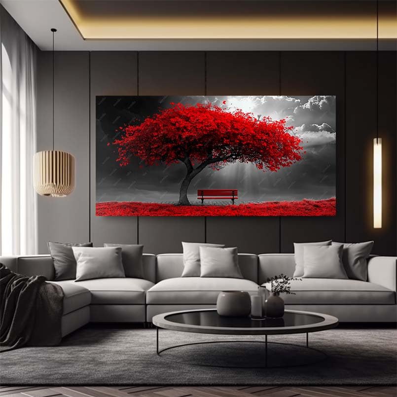 Tableau abstrait Arbre rouge KADING 60x123 cm grand format