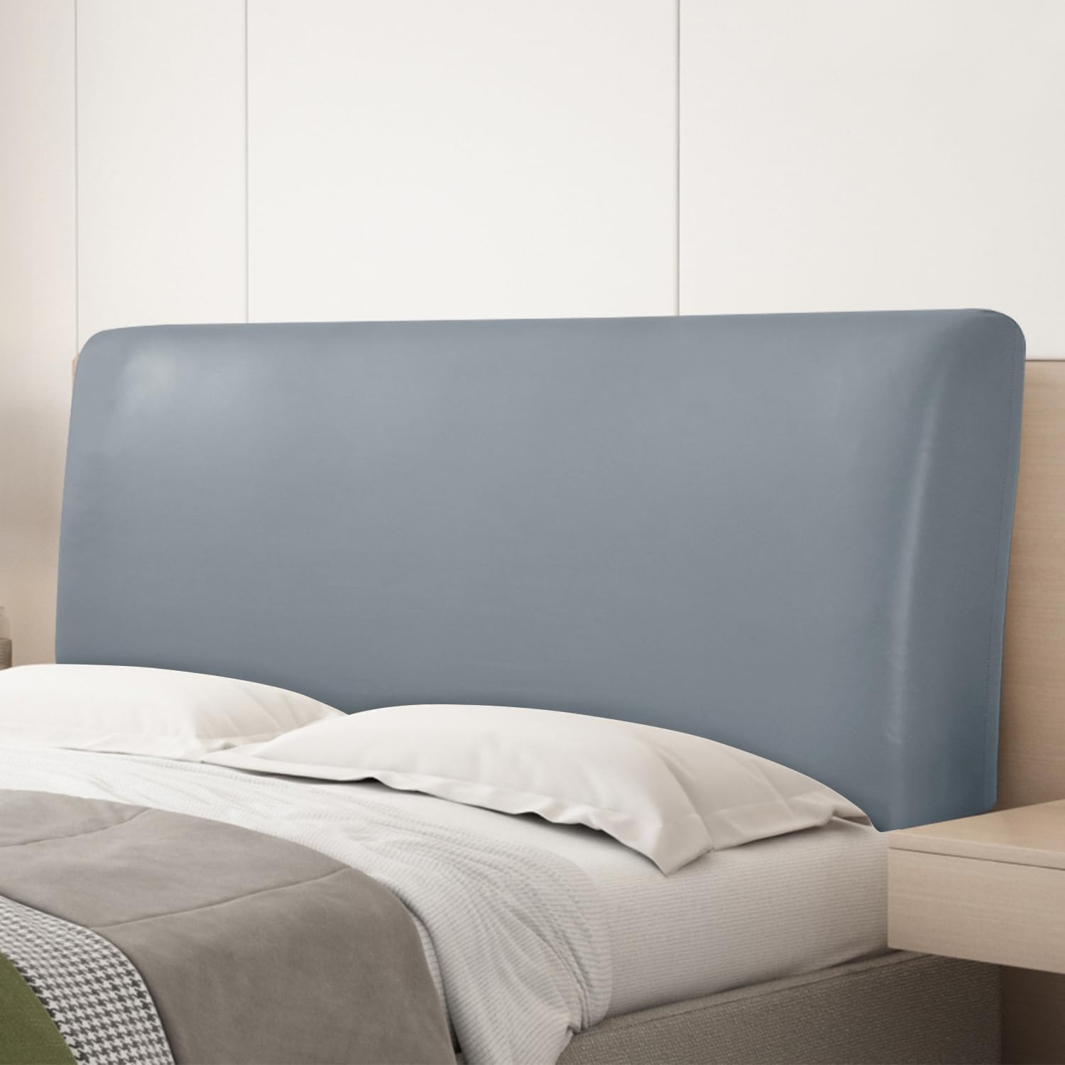 vctops 100% Waterproof PU Leather Stretch Bed Headboard Cover Wipeable Headboard Slipcover Dustproof Bed Head Cover for Bedroom (Grey,59-66 Inch)