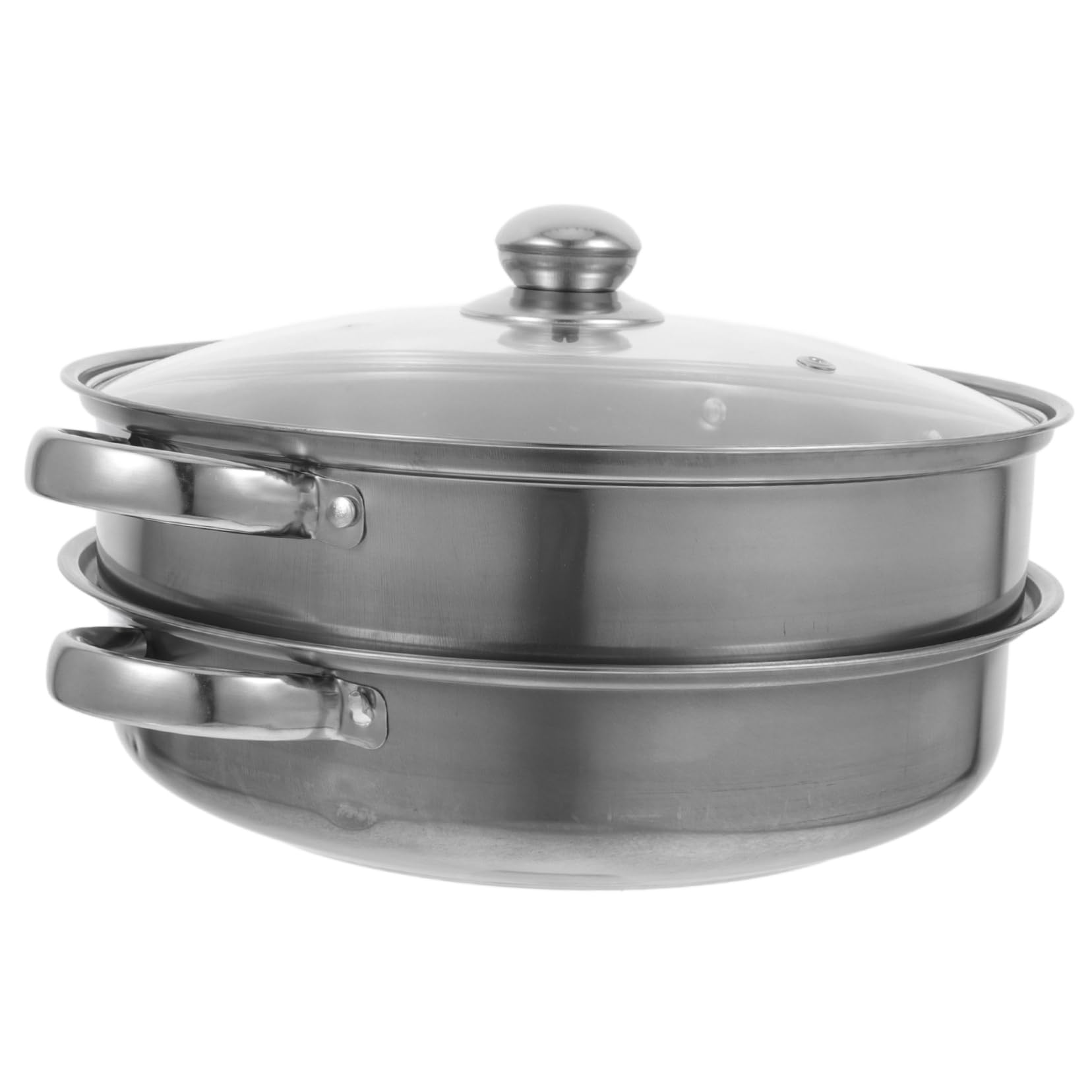 ULTECHNOVO Vaporera de Alimentos de Acero Inoxidable Doble Capa Superficie Lisa y Drenaje Rápido para Cocina, Olla Redonda Práctica y Duradera en Color Plata