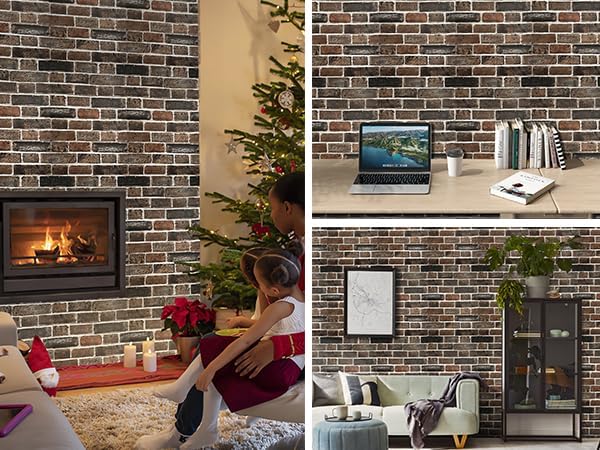 Miniatura 6 de Papel tapiz de ladrillo 3D, 17.7 x 118 pulgadas, papel de contacto de ladrillo vintage, papel de envoltura de ladrillo, papel tapiz de textura de