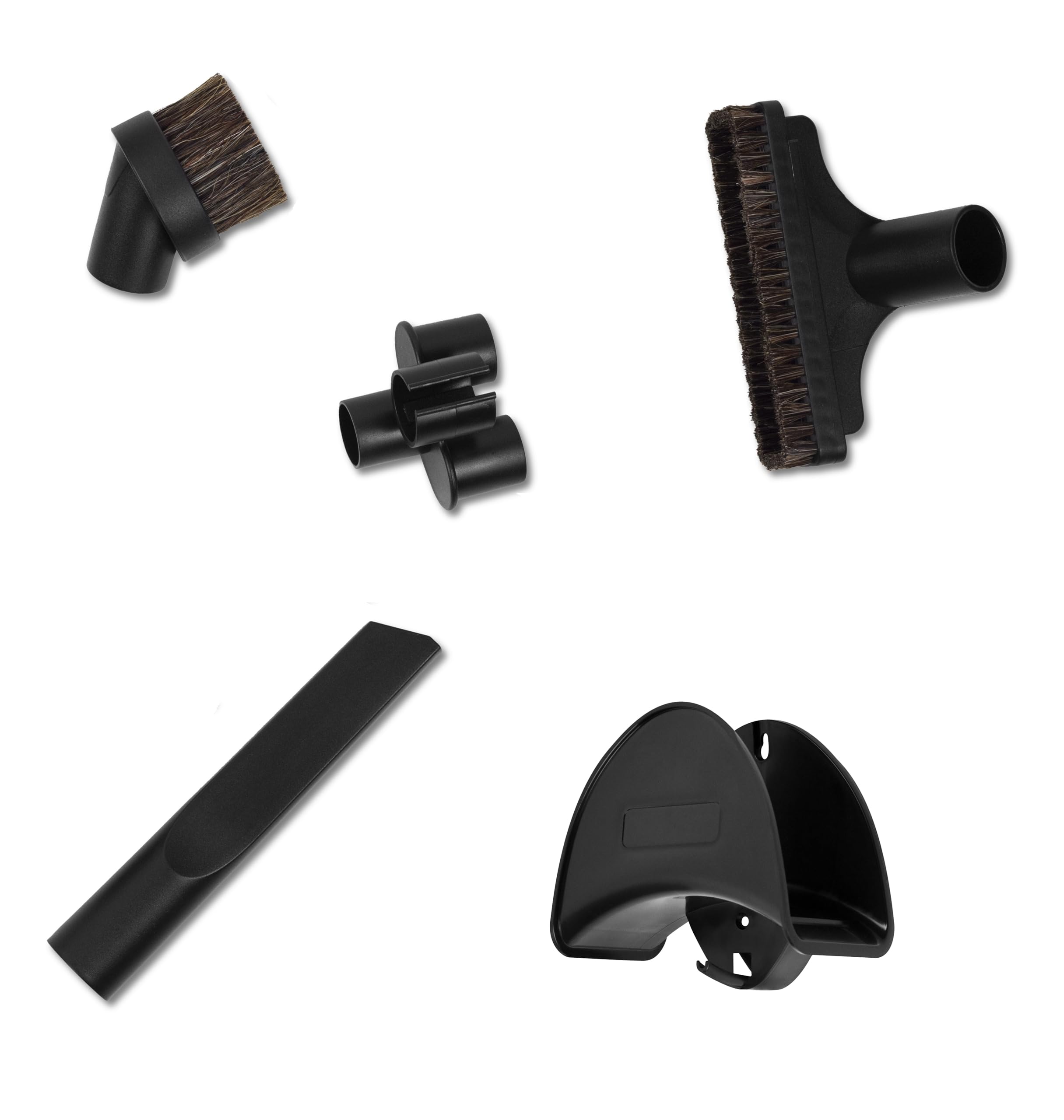 Juego de Accesorios de Limpieza HouseVac Premium, una Manguera 7.5m, un Tubo telescópico con Clip, un Cepillo de Doble función para alfombras y parquet, un Soporte de Manguera y un Juego de boquillas
