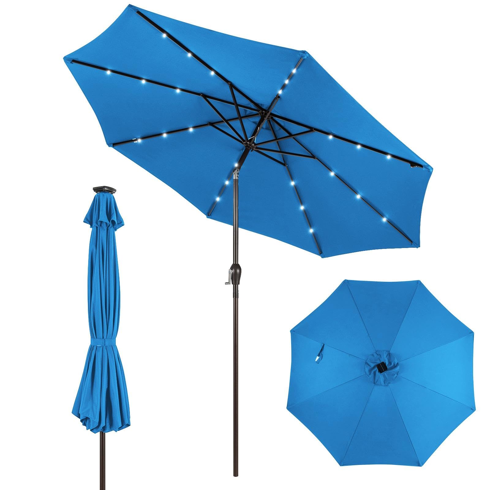 KOMFOTTEU Parasol de Jardin Exterieur φ3x2.5 m, LED & Manivelle