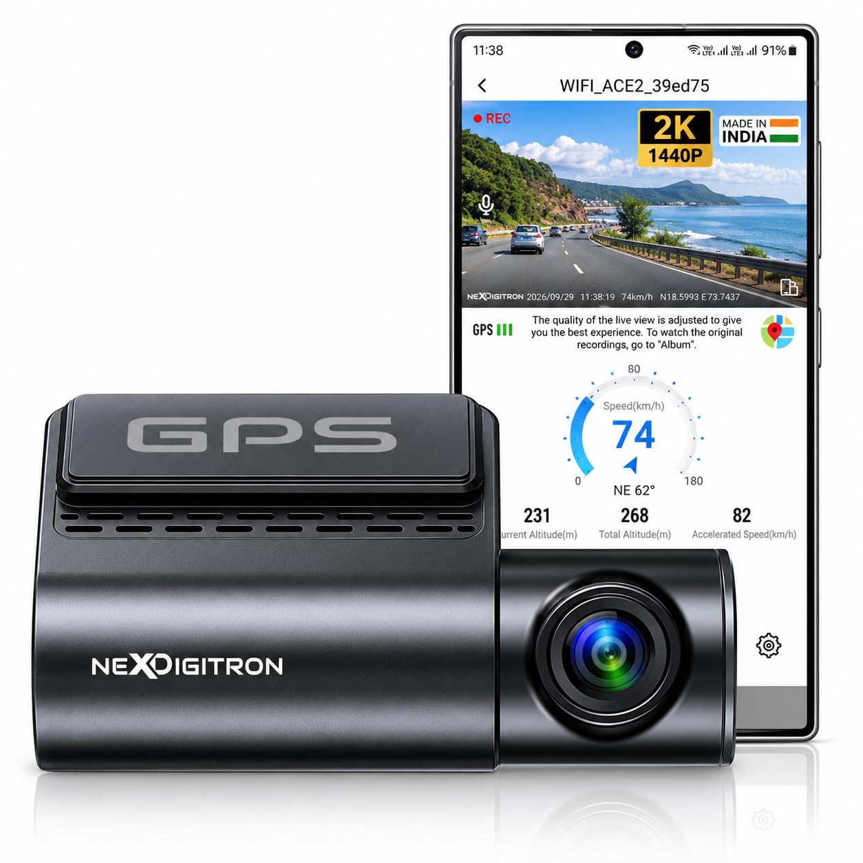 NEXDIGITRON ACE 3 Dual Dash Cam, Native 2.5K & Upscaled 4K Front, Full HD Rear, Built-in GPS Logger, Made in India, Super Capacitor, Wide Angle Lens, Wi-Fi, Parking Mode, Supports up to 256GB — Amazon image 9