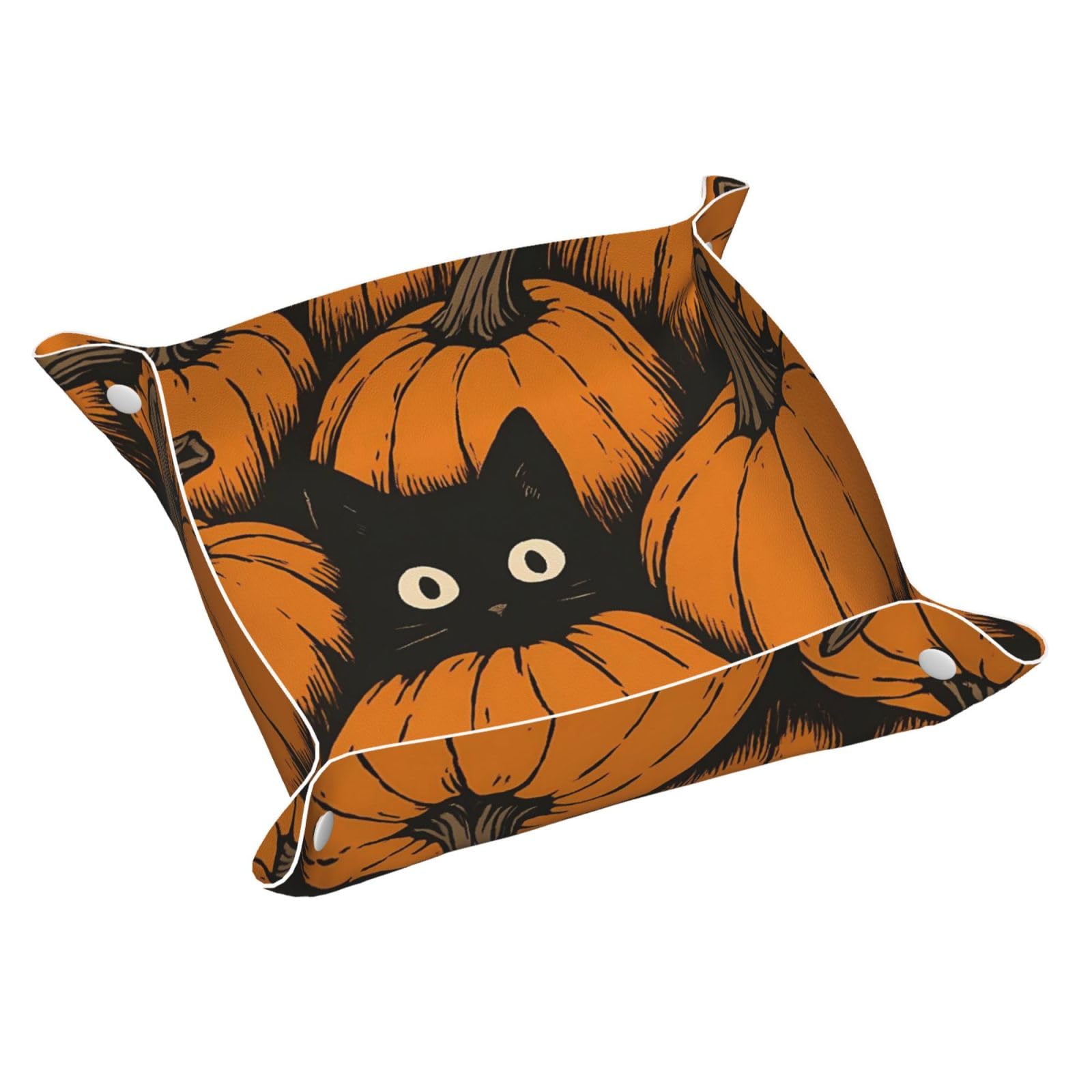 HLBSDM Black Cat in Pumpkins Tray Men's Leather Valet Parking Portable Entrance Trays Bedside Storage Box