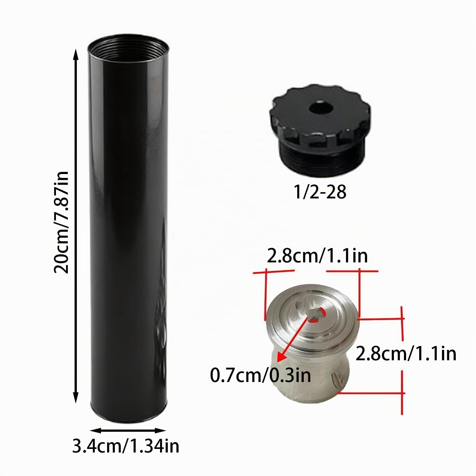 Filtro de disolventes: Kit de trampa de disolventes de aluminio negro Incluye tubo de aluminio y varios tapones de extremo Compatible con sistemas de filtración automotriz de grado ind 1/2 x 28*1 set