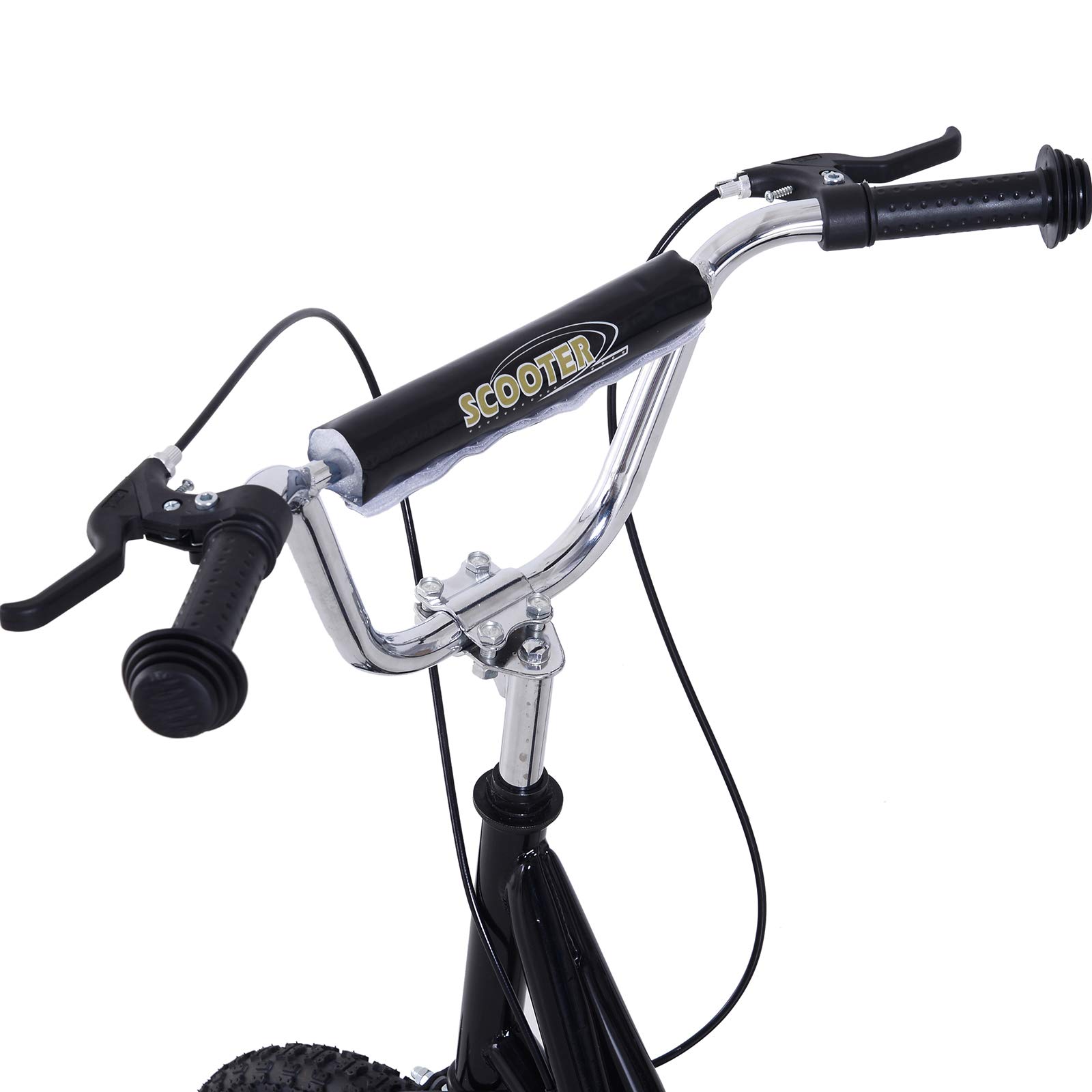 HOMCOM Patinete patineto infantil a partir de 5 años grandes neumáticos manillar ajustable asas frenos y soporte de acero negro | Manillar ajustable, manijas, frenos y muleta, acero