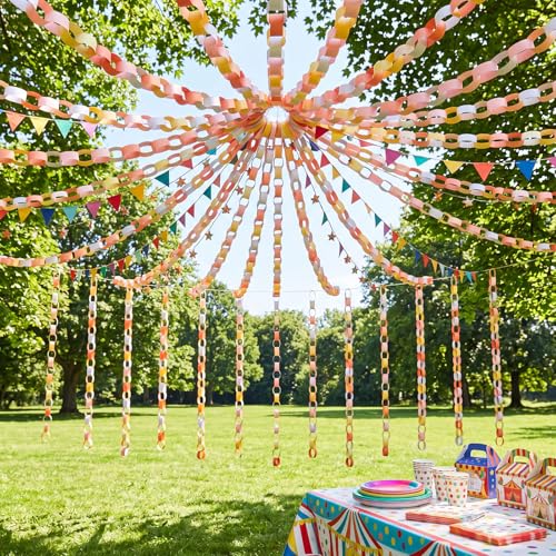 Lincia 600 Sheet Paper Chain Garland Strips 1x8 Inch with Double Sided Tape DIY Construction Paper Chains for Birthday Wedding Holiday Party Decorations Crafts Supplies (Groovy)