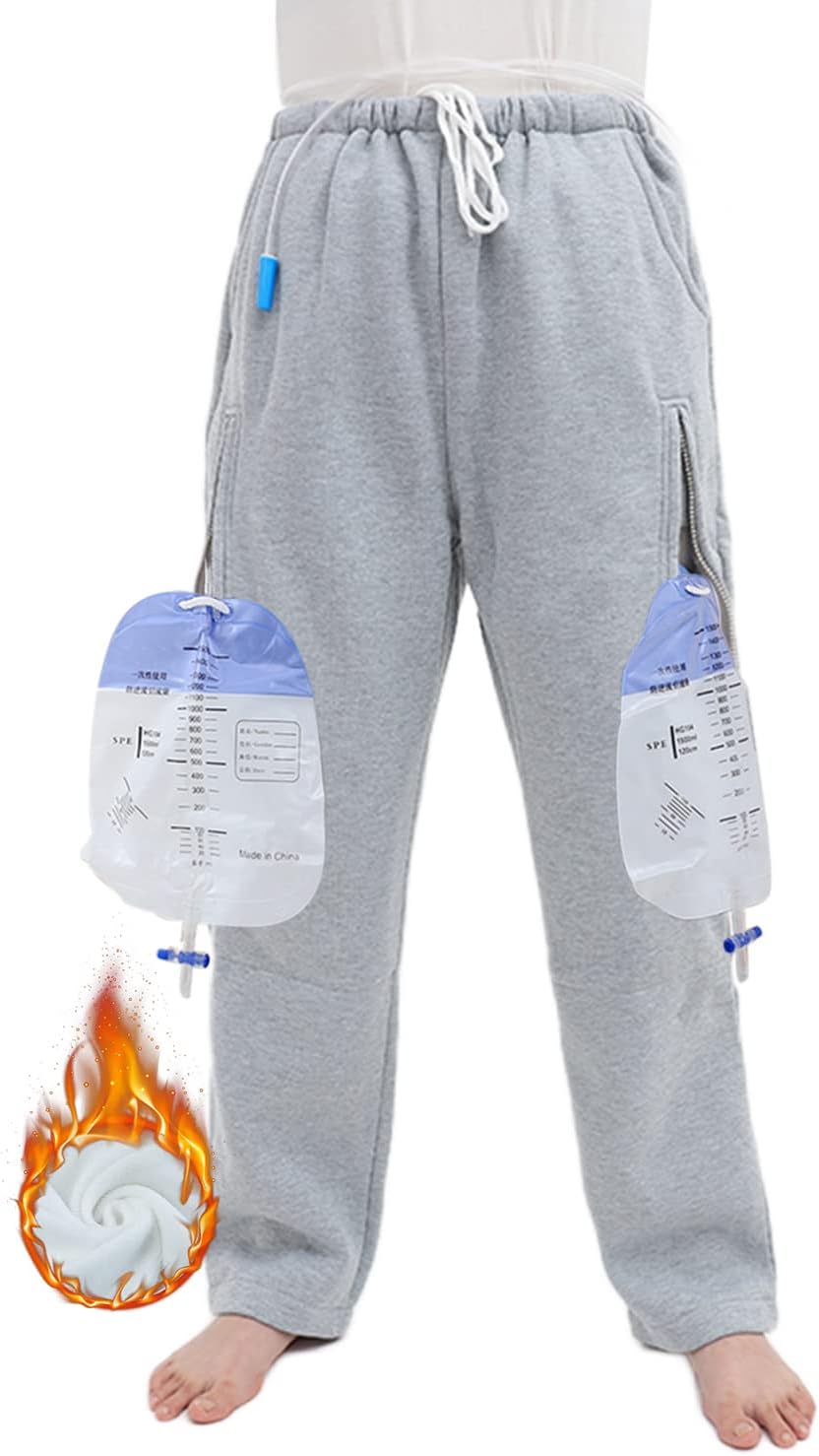 Fleece Lined Catheter Leg Bag Pants, Leg Bag Holder for Men