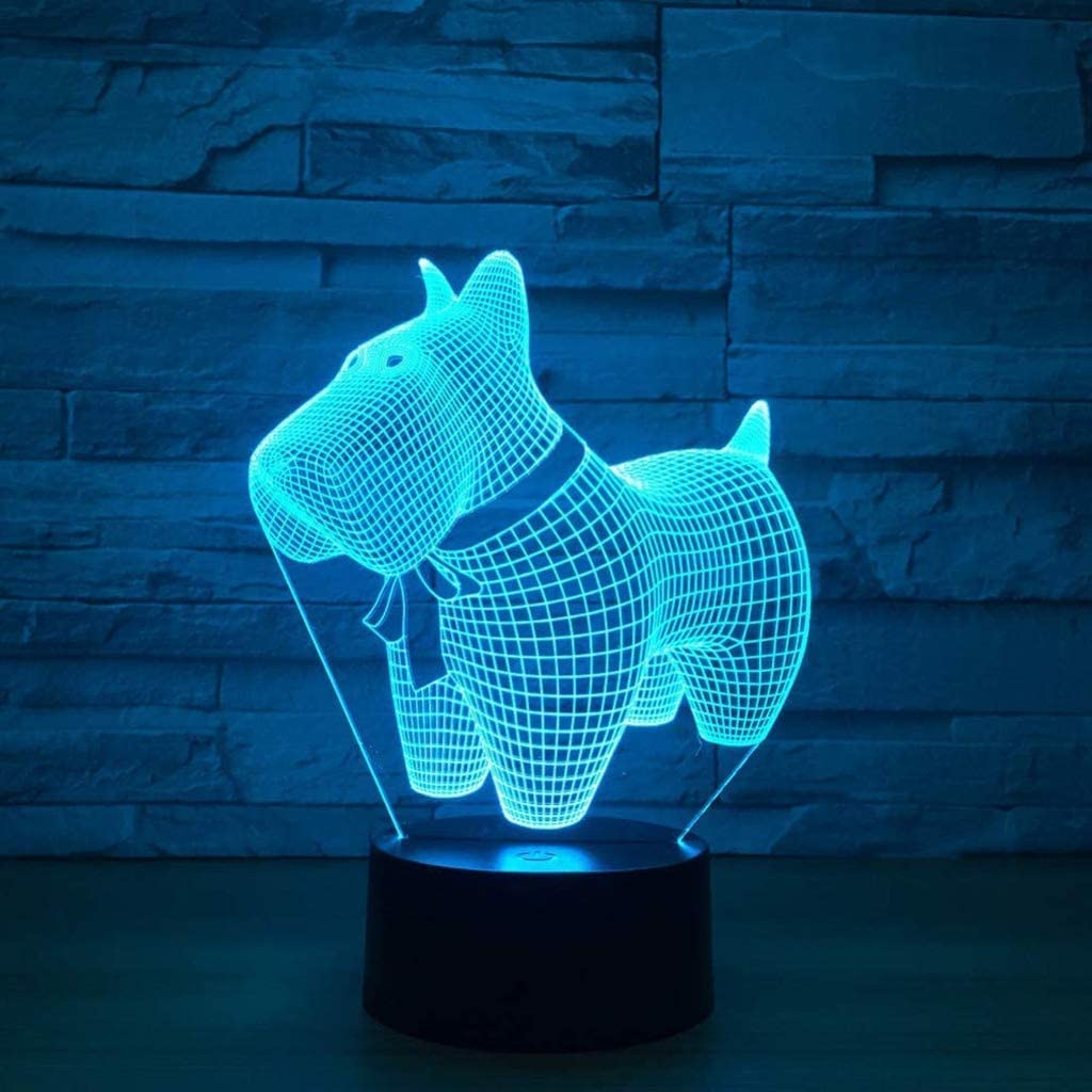 Veilleuse, adorable chien 3D lampe LED 7 couleurs changeantes animaux 3D veilleuse pour enfants jouet