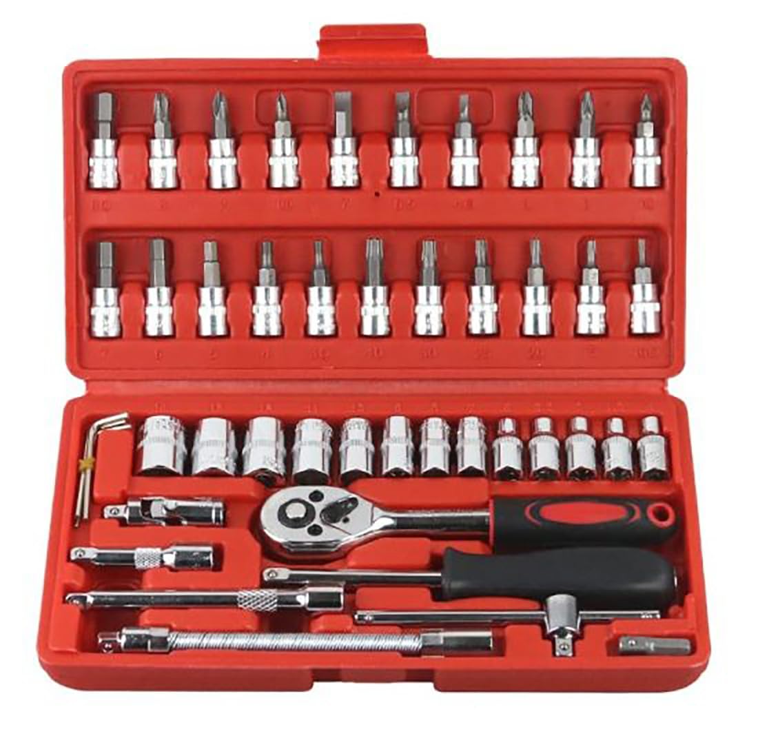ONISHOMES 46 Piece Tool Kit and Screwdriver and Socket Set | Multi-Purpose Combination Tool Case | Bike & Car Tool Kit Set