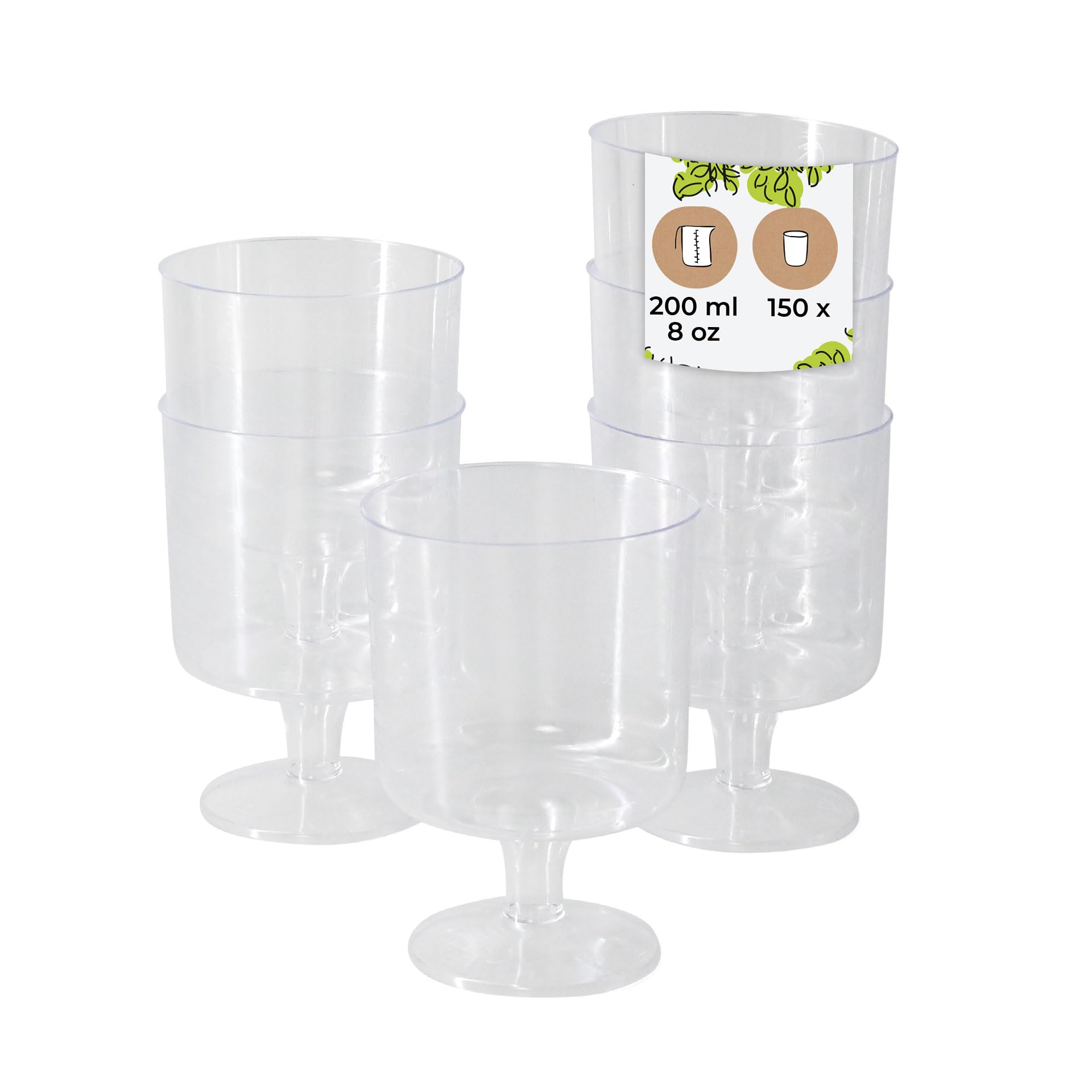 BIOZOYG 150 pcs Verres à vin plastique 200 ml - réutilisables