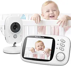 Babá Eletrônica, Câmera para Bebês com Tela de 3.2", Visão Noturna 10M Infravermelha, Áudio Bidirecional, Detecção de Som VOX, Monitoramento Temperatura, Canção de Ninar