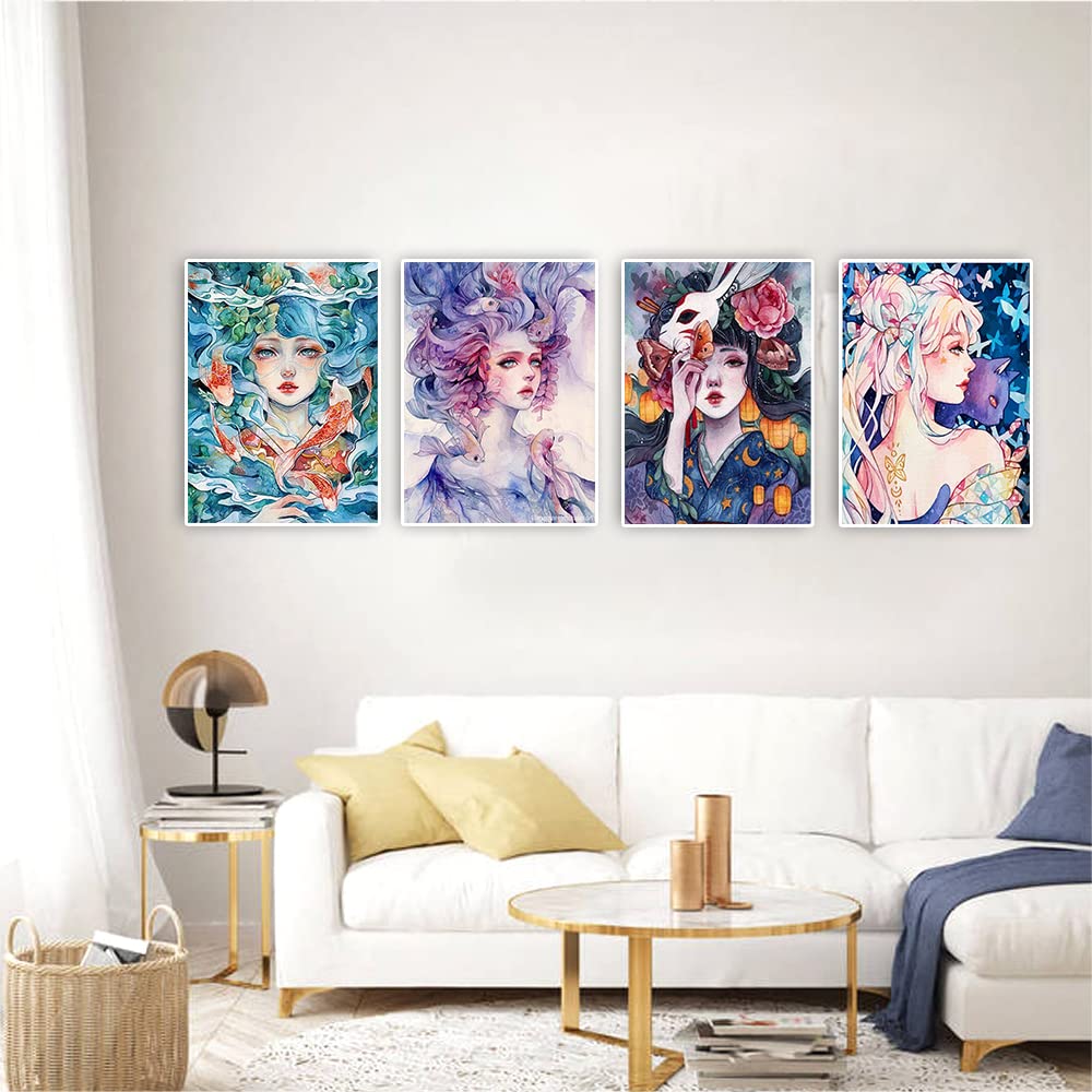 DCIDBEI Diamond Painting 5D 4 Pezzi 30x40cm, Manga E Anime, Kit Completo Con Strass Rotondi Per Adulti E Bambini, Decorazione Parete Cameretta