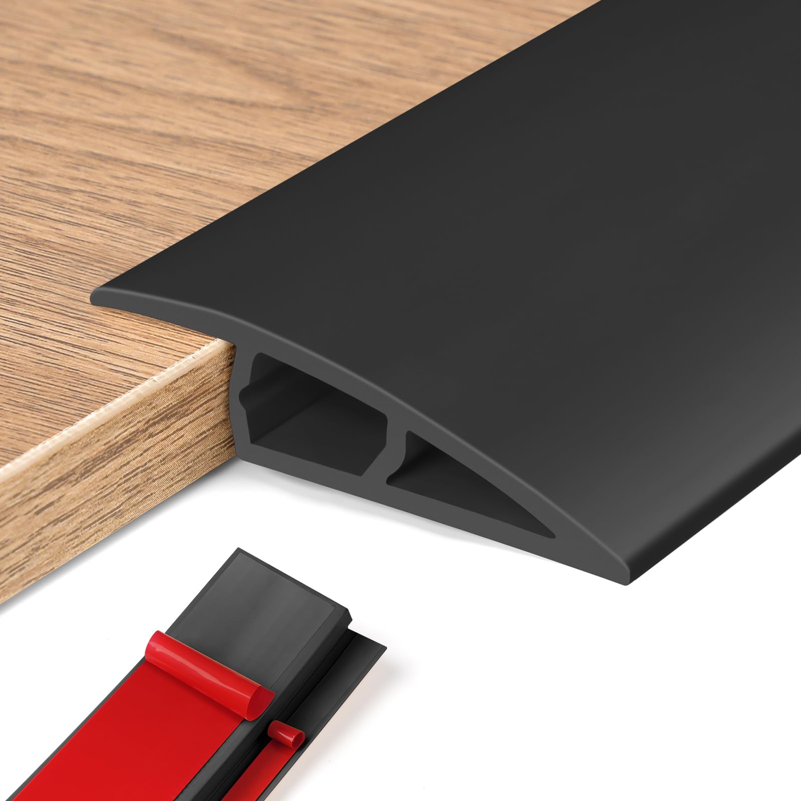 Perfil de Transición para Suelo, Perfil Transición Suelo Desnivel de, PVC Tapajuntas Suelo Adhesivo (Negro, 10mm x 1m)
