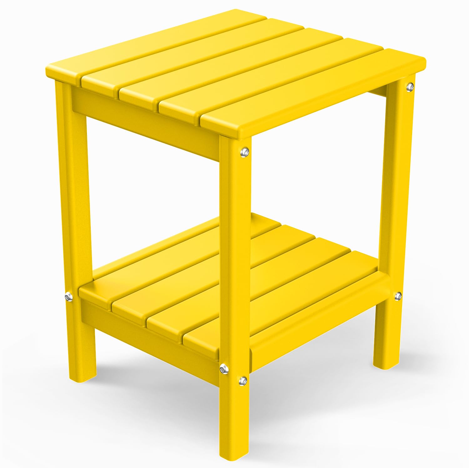 GREENVINES Adirondack-Outdoor-Side-Table | 14 x 13 Inches | HDPE Plastic | All Weather | Yellow | Outside End Tables | Storage Shelf | for Patio Porch