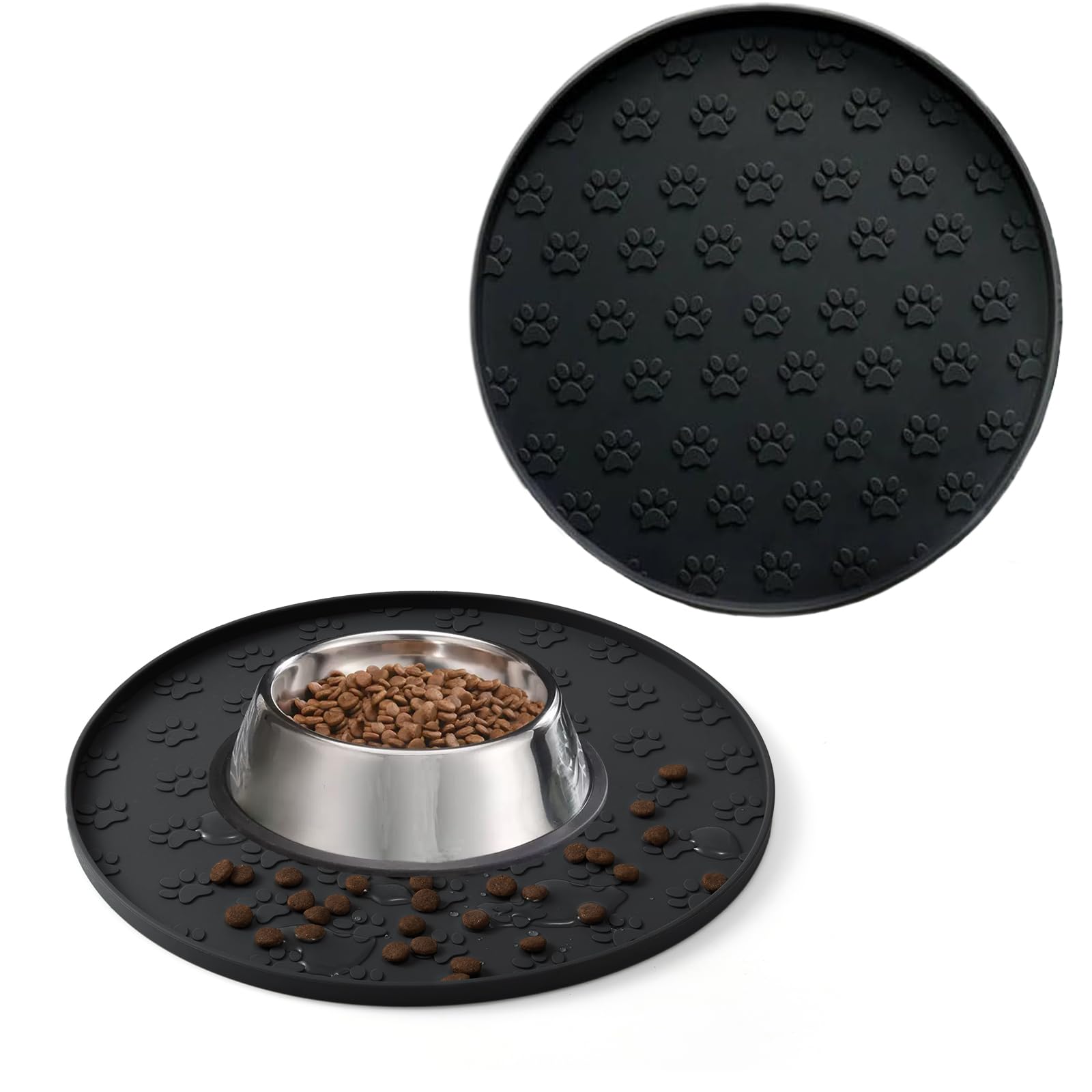 Cat Food Mat Silicone Pet Feeding Mat, Non-Slip Dog Bowl Mat, Placemat for pet Waterproof Tray To Protect The Floor (2Pack Black, 28x28 CM) — image 1