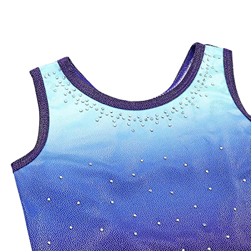 Xfgirls Gymnastics Leotards For Girls Sparkle 2 Piece Activewear Sleeveless Gymnastics And Tumbling Athletic Leotards With Short Set Blue Purple Size 7-8 #TOP3