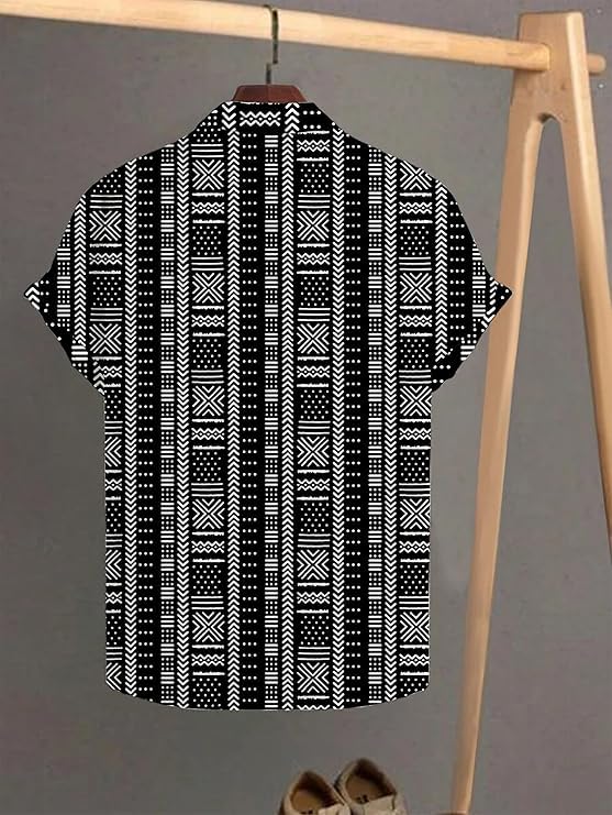 Image of Men's Striped Slim Fit Half Sleeves Stratchable Printed Shirt