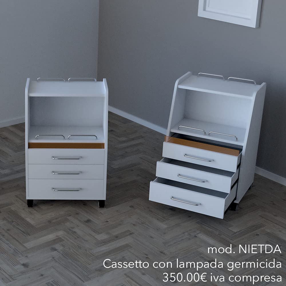 MOBILE CON CASSETTO STERILIZZATORE CARRELLO PER ESTETISTE CENTRI BENESSERE E SPA Bianco
