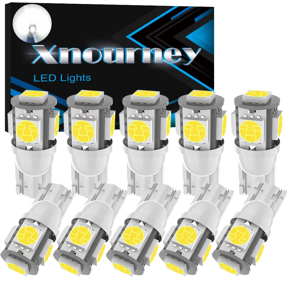 Xnourney 10PCS T10 194 168 Led Car Bulb 6000K White Light, Upgrade 5 SMD 5050 Chipset 2825 W5W 175 158 LED Light for Map Dome Door Courtesy License Plate Side Marker Light T10 Led Car Bulb