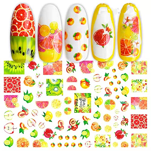 Summer Nail Art Stickers 3D Fruit Self Adhesive Nail Supplies 8Pcs Summer Tropical Fruit Nail Stickers Lemon Avocado Strawberry Cherry Pineapple Nail Art Diy Nail Decorations For Women Manicure Tips #TOP6