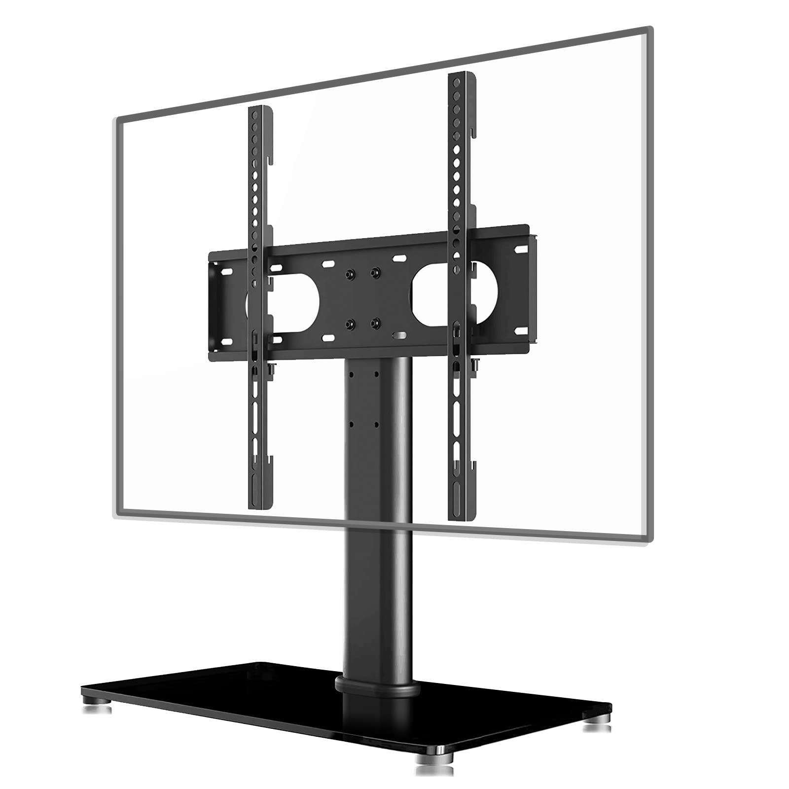 Suptek Universal Swivel TV Stand, Table Top TV Stand for 17-55 inch Screens, Height Adjustable Swivel TV Base Stand with Tempered Glass Base and Wire Management, Holds up to 40kg, VESA 75/400mm