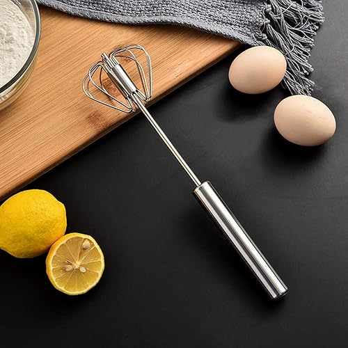 Miniatura 7 de Batidor de huevos de acero inoxidable, mezclador de huevos, batidora de mano, batidor de huevos semiautomático giratorio, te permite revolver
