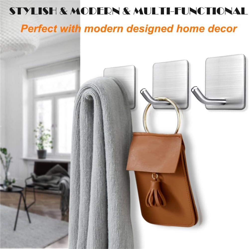 Gancho adhesivo para toallas de alta resistencia, gancho adhesivo de acero inoxidable para colgar en el baño, cocina, soporte de almacenamiento, ganchos adhesivos, colgador plateado, negro, paquete