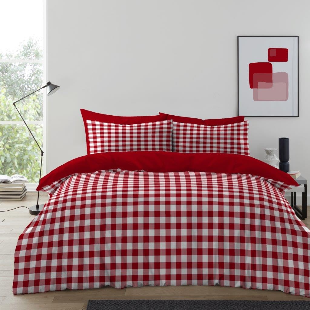 GC GAVENO CAVAILIA Gingham Check Duvet Cover King Size - Super Soft Microfiber Kingsize Duvet Cover Sets With Pillowcases - Tartan Check Bedding Set Reversible Plain Comforter Bed Cover - (230x220 Cm)