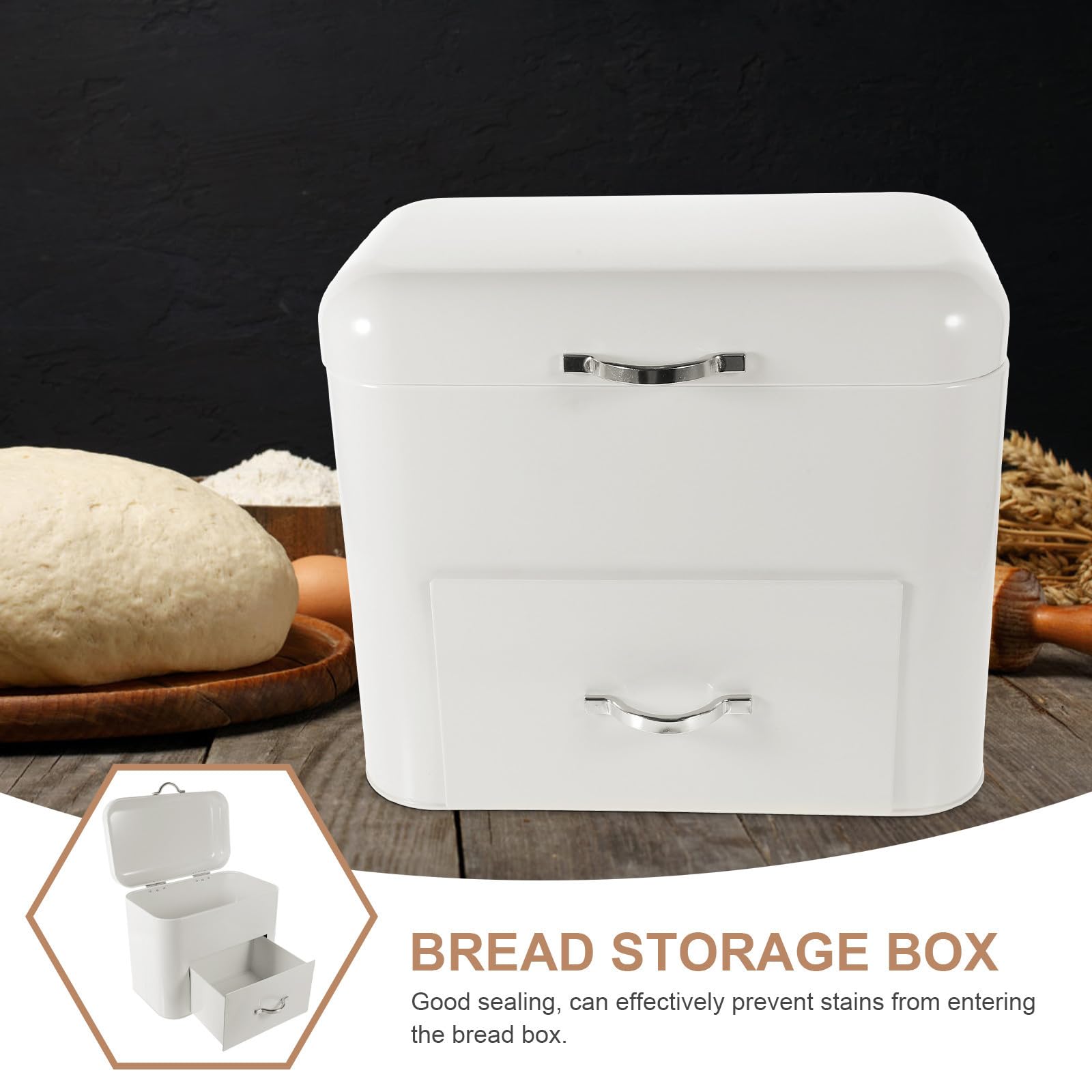 FRCOLOR Caja Espacioso y Resistente para Guardar Pan de Hierro Blanco Gran Capacidad y Diseño Retro Organizador de Alimentos para Cocina y Cafeterías