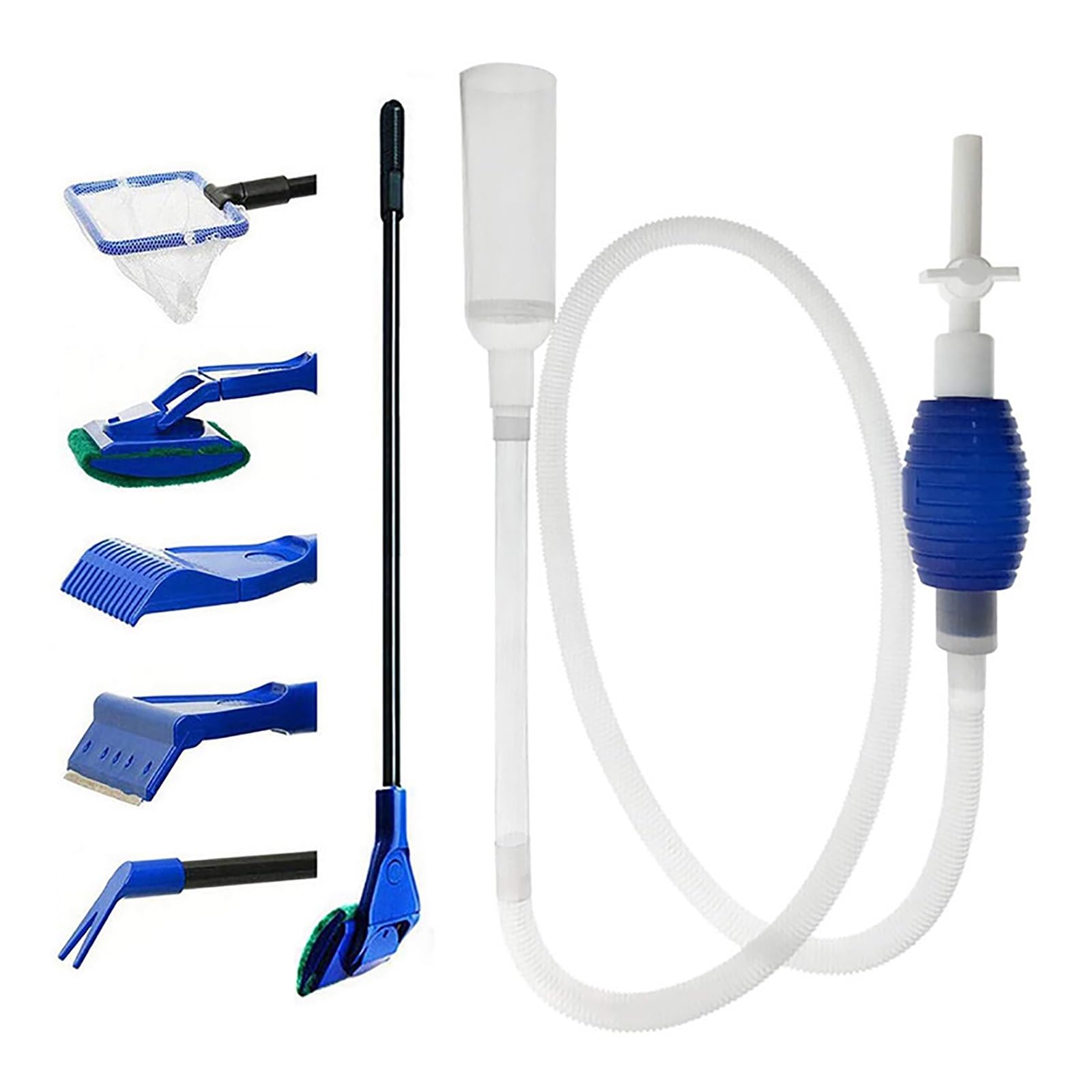 Herramientas De Limpieza para Acuarios, Manguera Sifónica Manual con Kit De Red para Peces, Aspirador Sifónico para Acuarios para Limpieza De Grava y Arena En Peceras