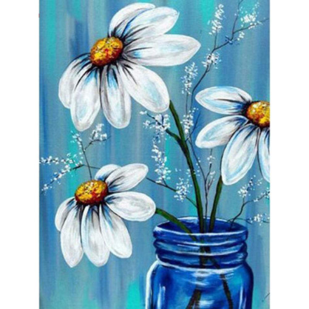 Peinture diamant 5D vase de fleurs bleu broderie mosaïque carrée 50x60cm