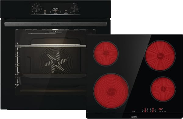 Gorenje Einbaubackofen-Set Jump Set Aqua/C/Kombination aus autarkem Kochfeld ECT641BSC und Einbau-Backofen BO6735E02BK /77L/Pizzamode 300°C/PerfectGrill/EcoClean-Email/Glaskeramik-Kochfeld/schwarz - 1
