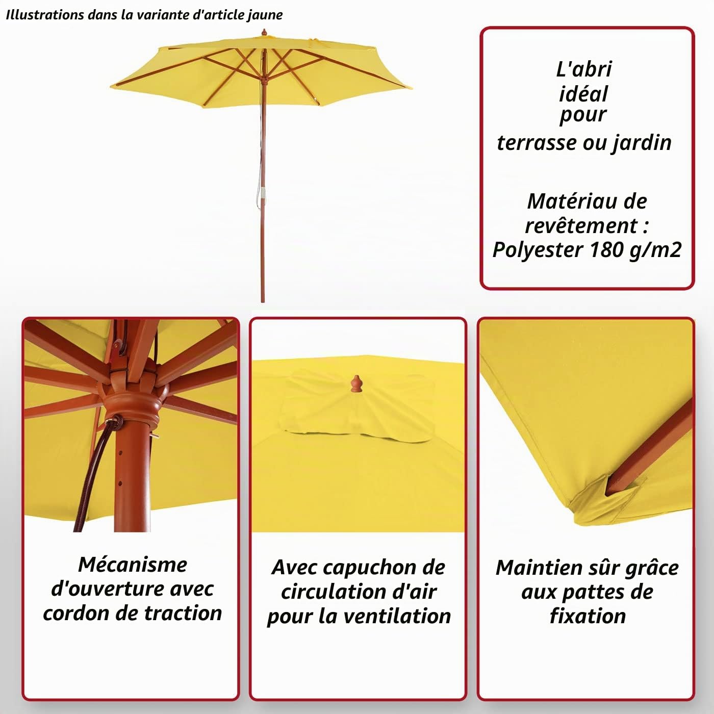 Mendler Parasol en bois, parasol de jardin Florida, parasol de marché, 3,5m - crème