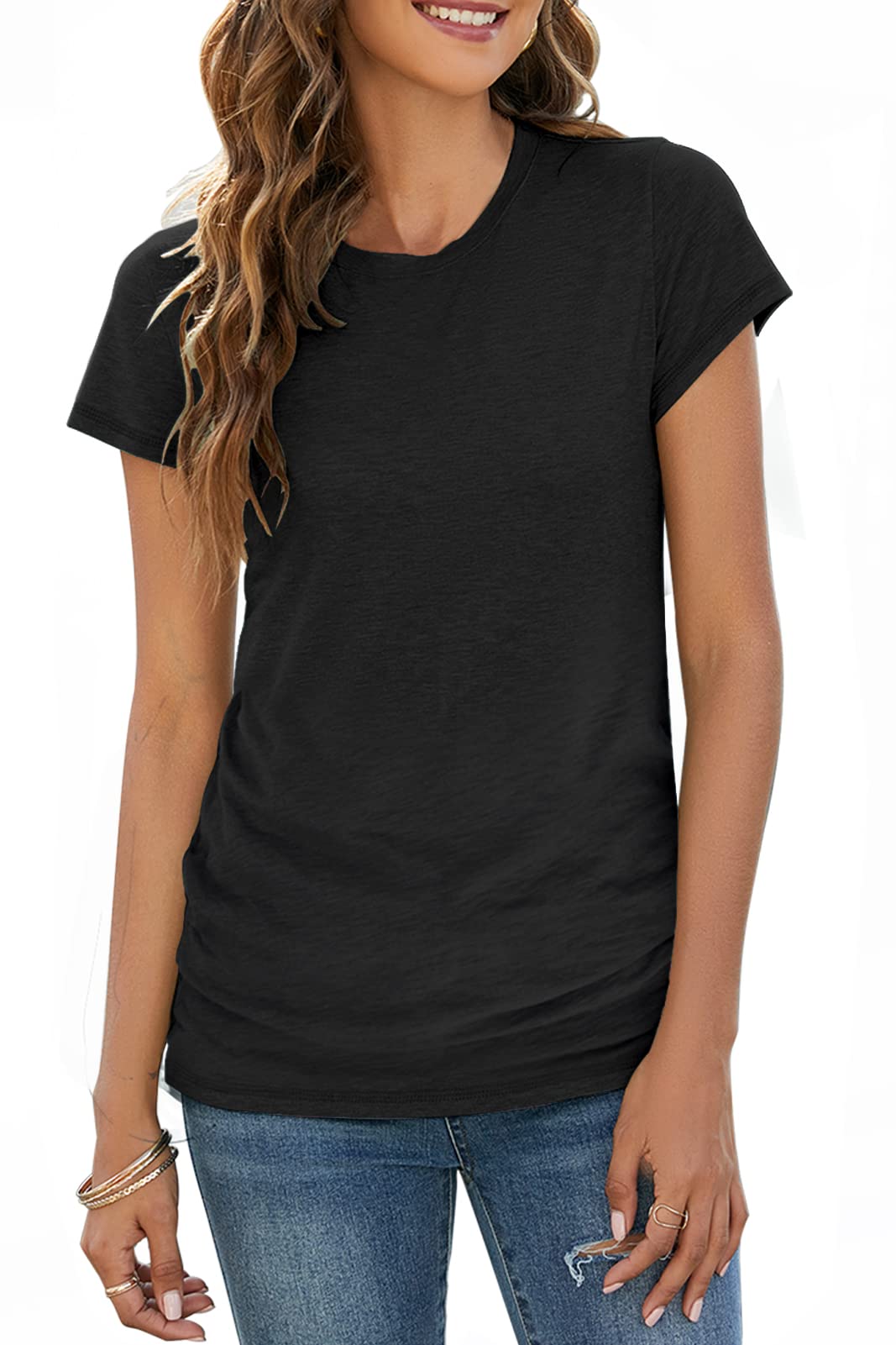 Sherosa Womens T Shirts Short Sleeve Crew Neck Shirts Basic Tee Tops Blouse